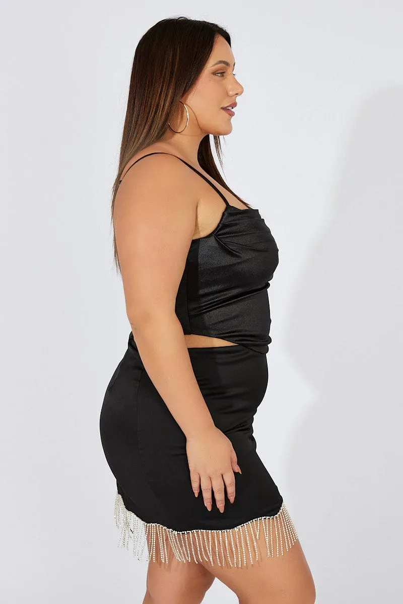 Black Cami Corset Top Satin Day Off winter clothing