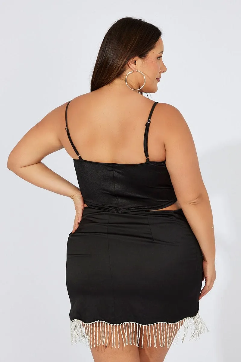 Black Cami Corset Top Satin Trans Glow