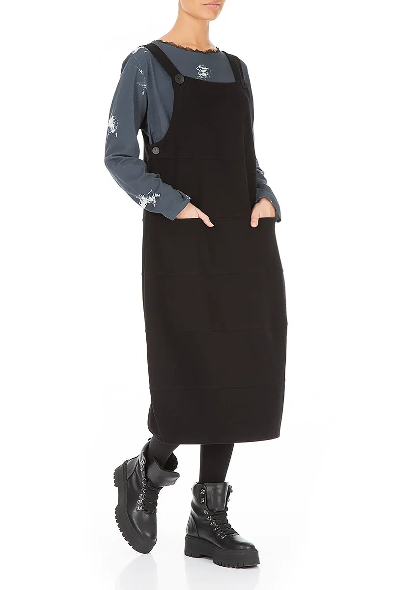 Black Cotton Jersey Balloon Pinafore Dress Winter Protection