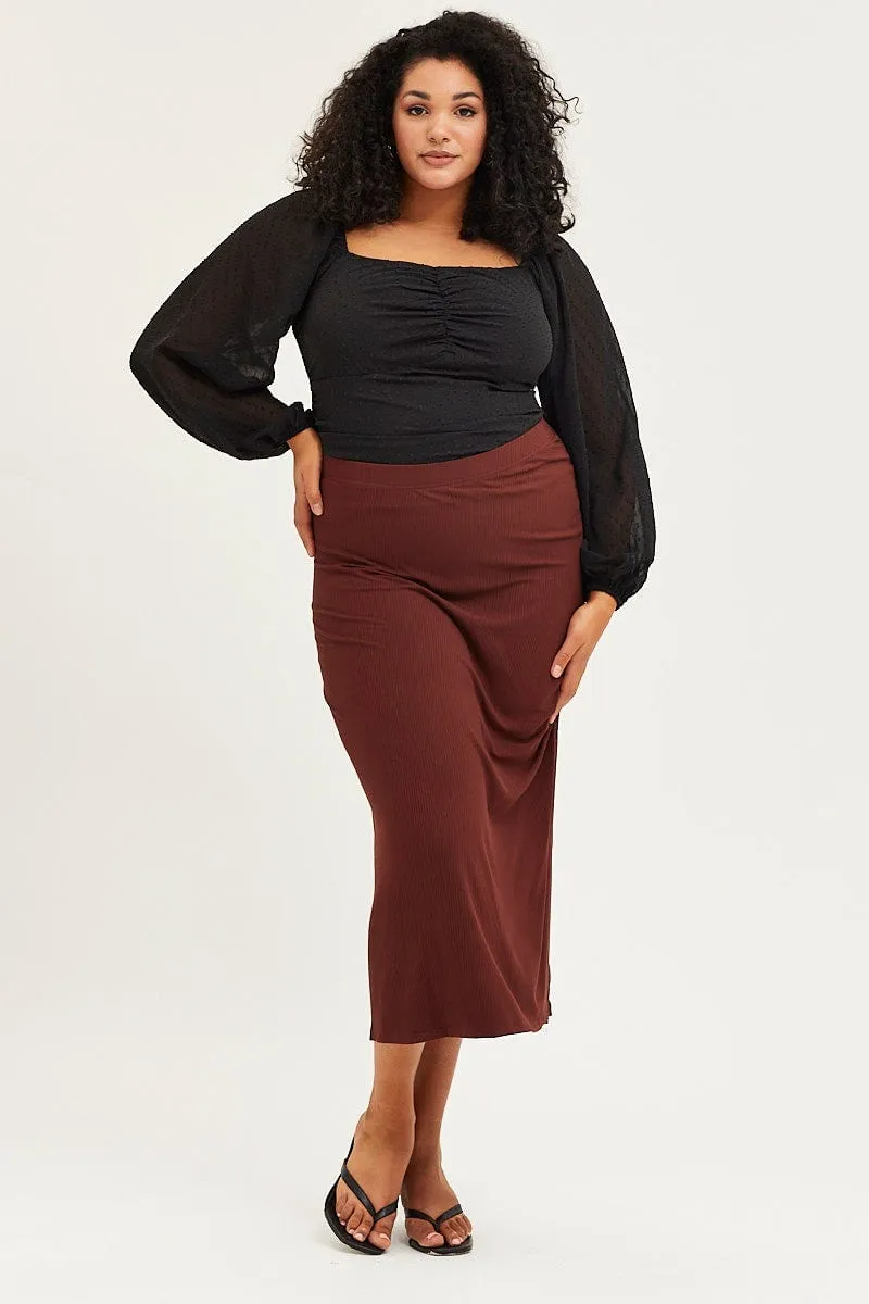 Peace Core WrinkleFreeTexture Black Ruched Bodysuit Textured Long Sleeve