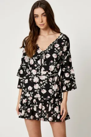 Print Ruffle Dress Breathable mesh lining Lightweight Jacket