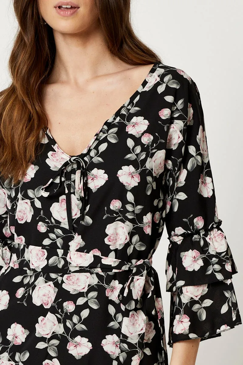 Print Ruffle Dress NoSlip Hem AirflowOptimized
