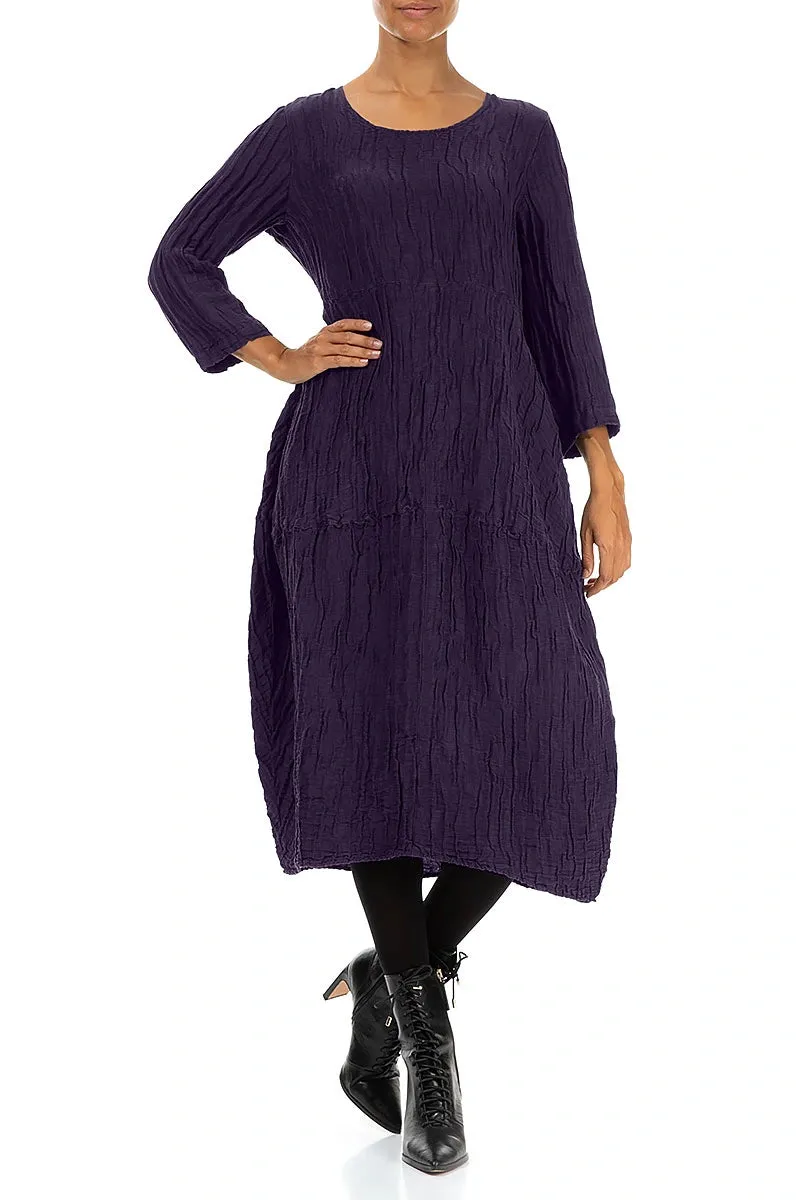 Balloon Crinkled Royal Purple Silk Linen Dress Comfortable Shoes