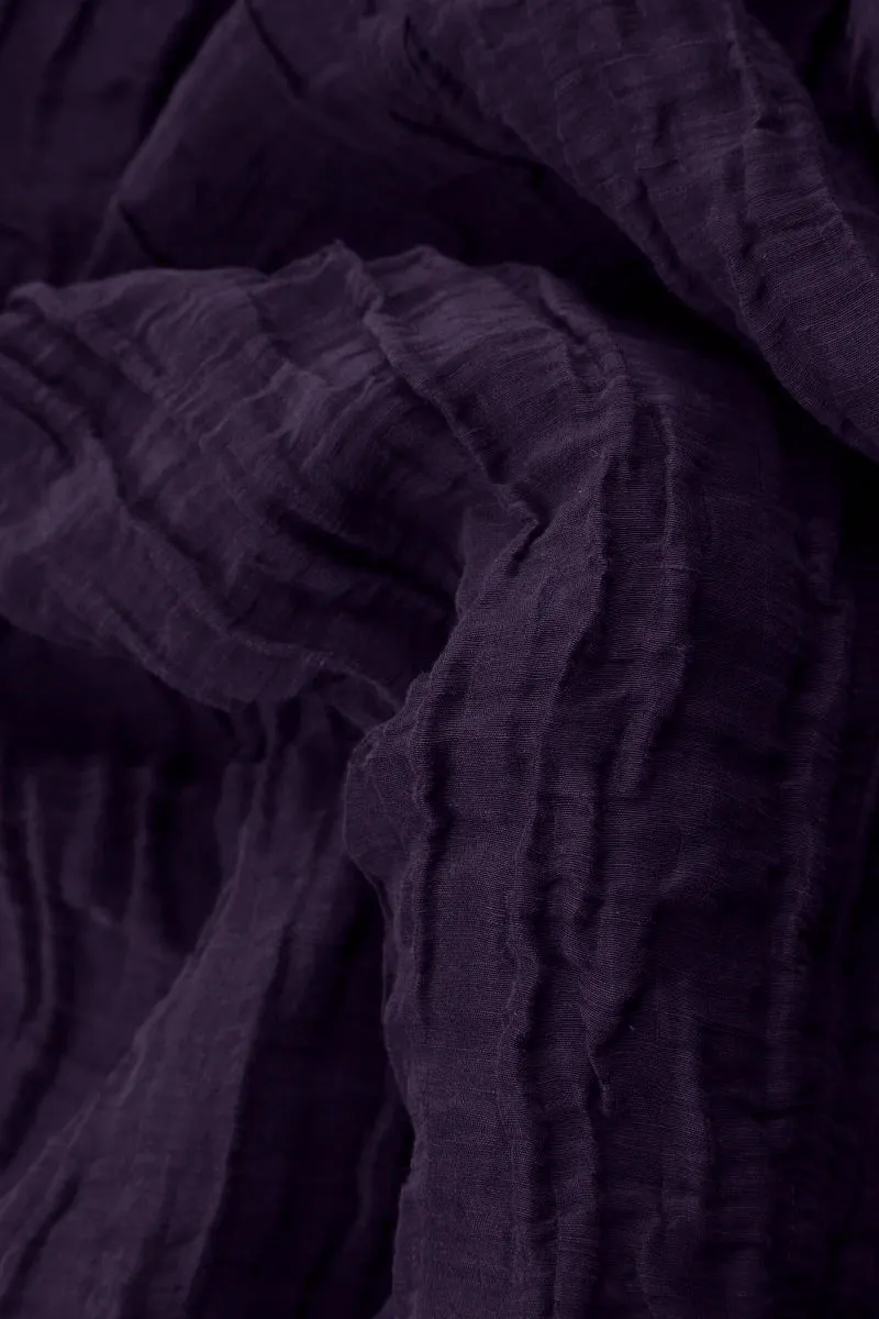 Balloon Crinkled Royal Purple Silk Linen Dress Antibacterial Finish