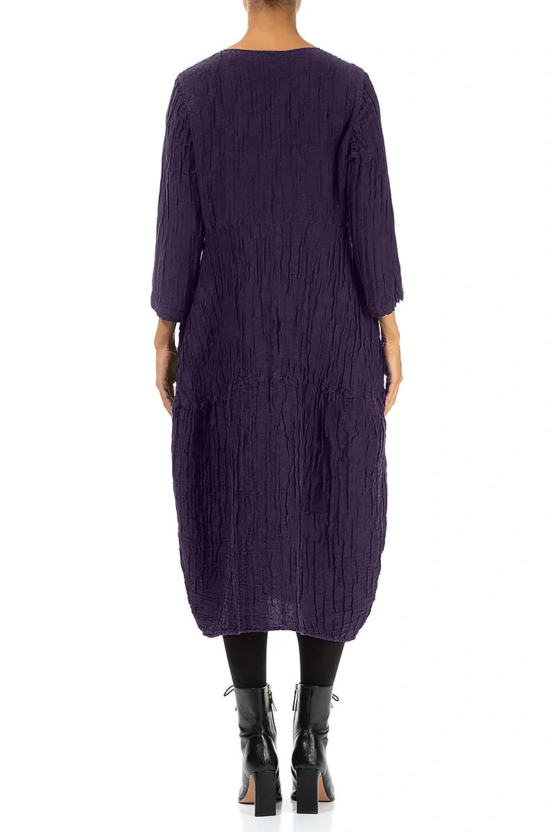 Balloon Crinkled Royal Purple Silk Linen Dress AntimicrobialTreatment