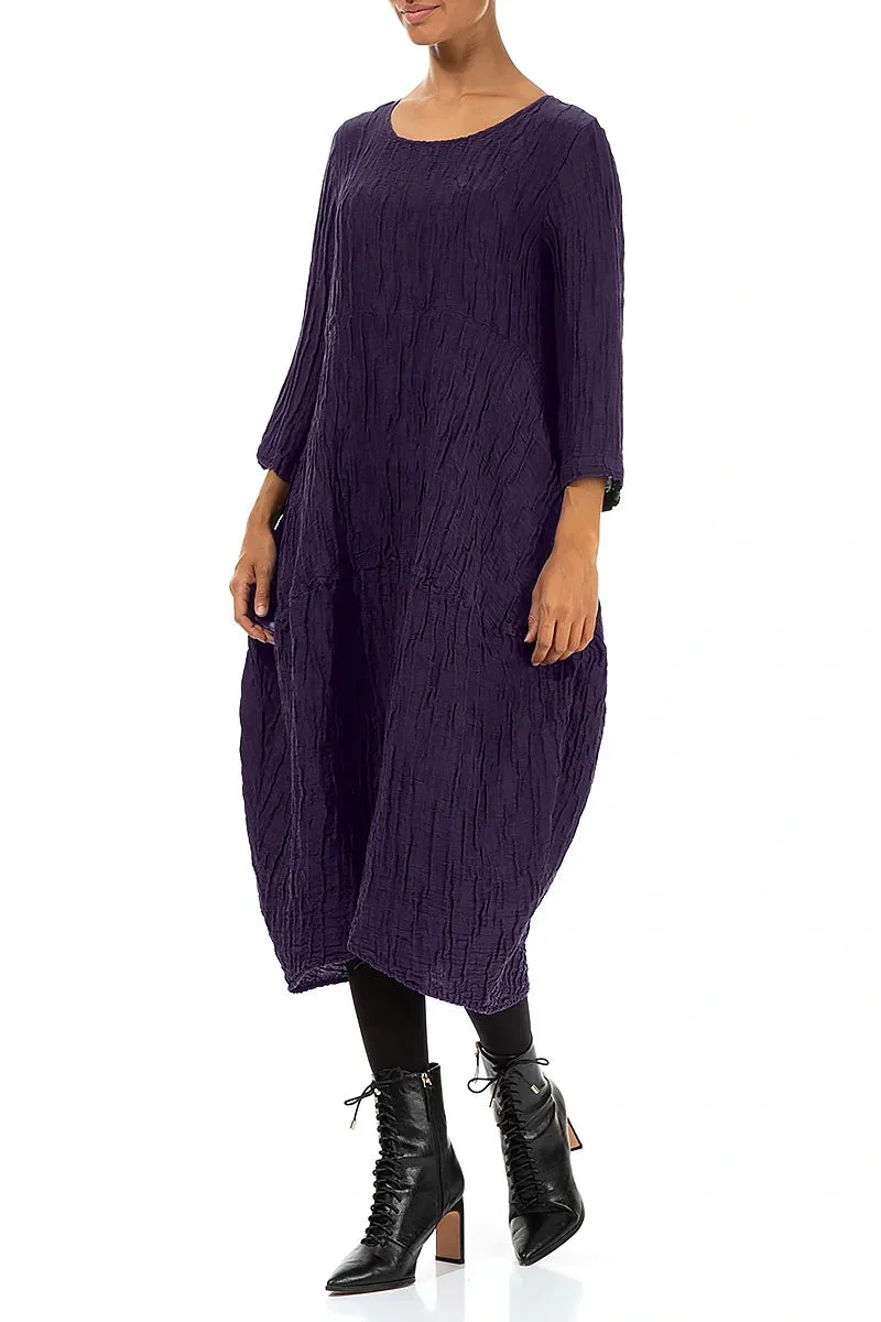 Balloon Crinkled Royal Purple Silk Linen Dress Active Gear