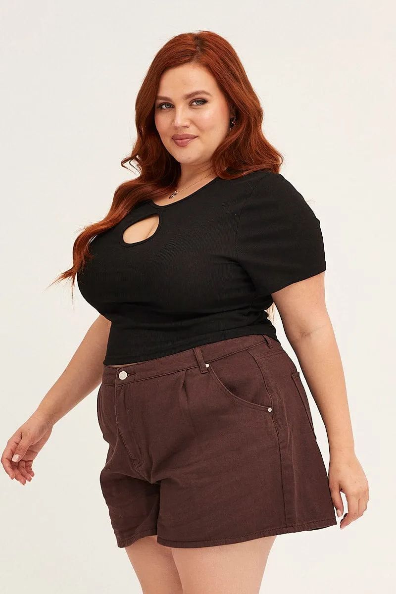 Spirit Core Light Pants Brown Chocolate High Rise Pleats Relaxed Denim Shorts