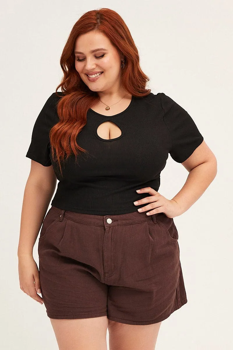 Brown Chocolate High Rise Pleats Relaxed Denim Shorts Cozy Layers
