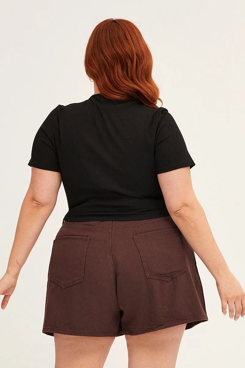EcoFriendlyDye Brown Chocolate High Rise Pleats Relaxed Denim Shorts
