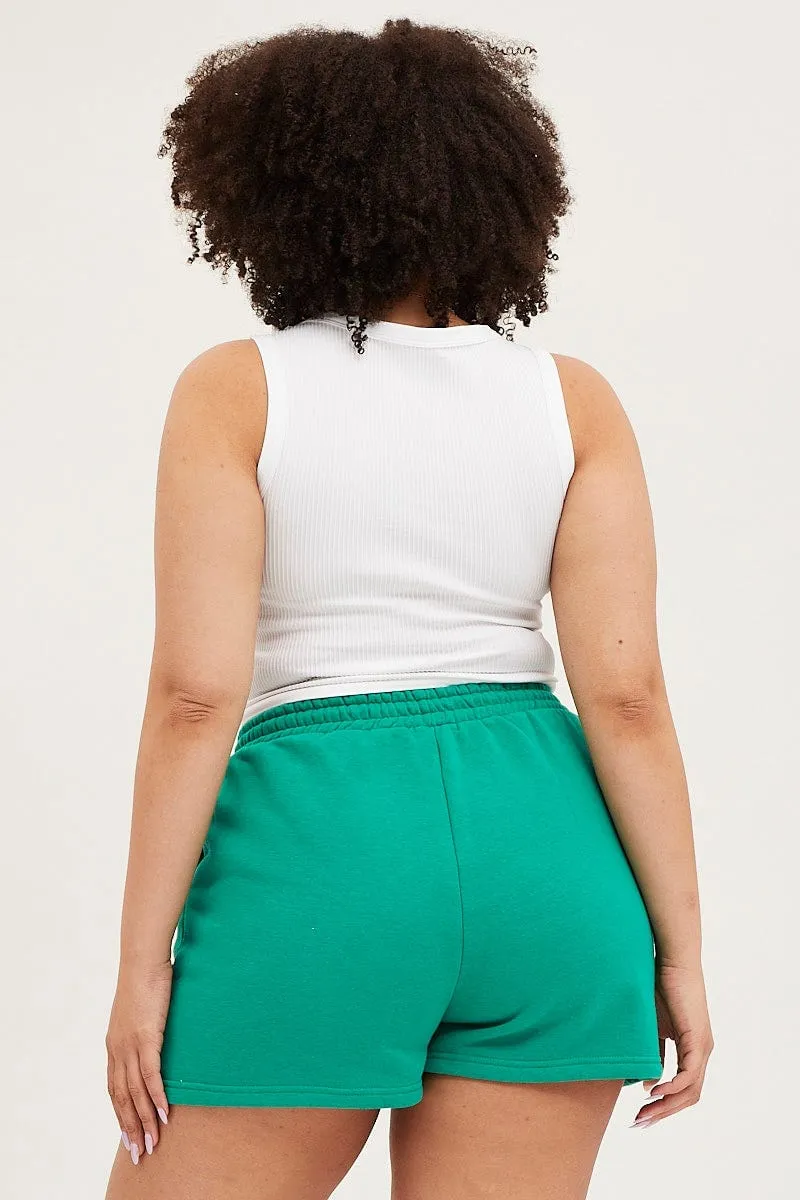 Cozy Vibe Rustic Ease Green Track Shorts High Rise Elastic Waist