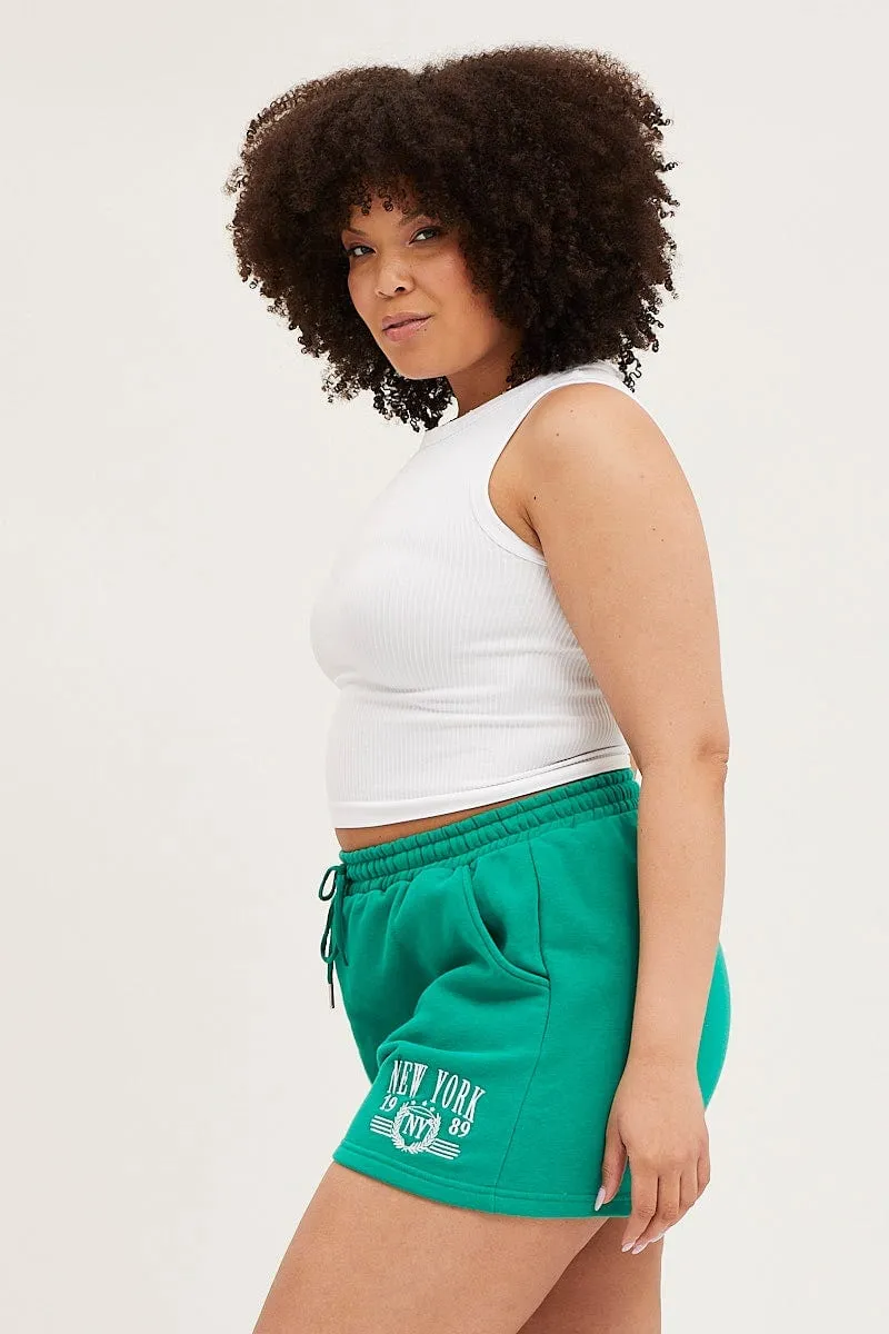 Reflective accents Green Track Shorts High Rise Elastic Waist