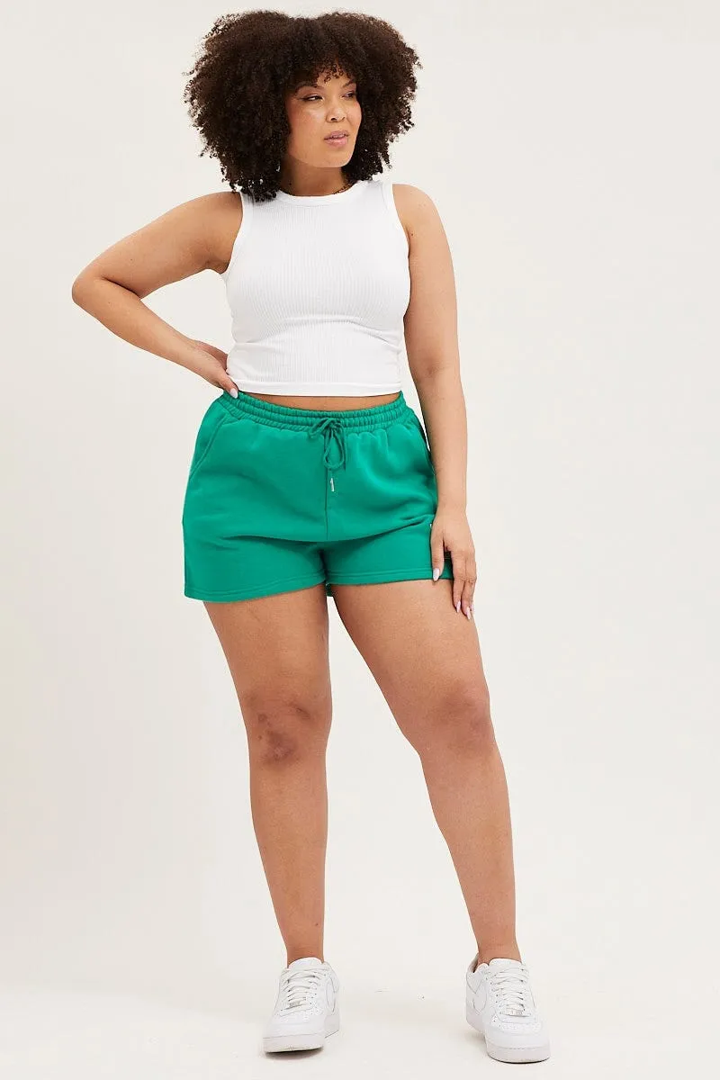 Green Track Shorts High Rise Elastic Waist PillingResistant Fashionable Skirt