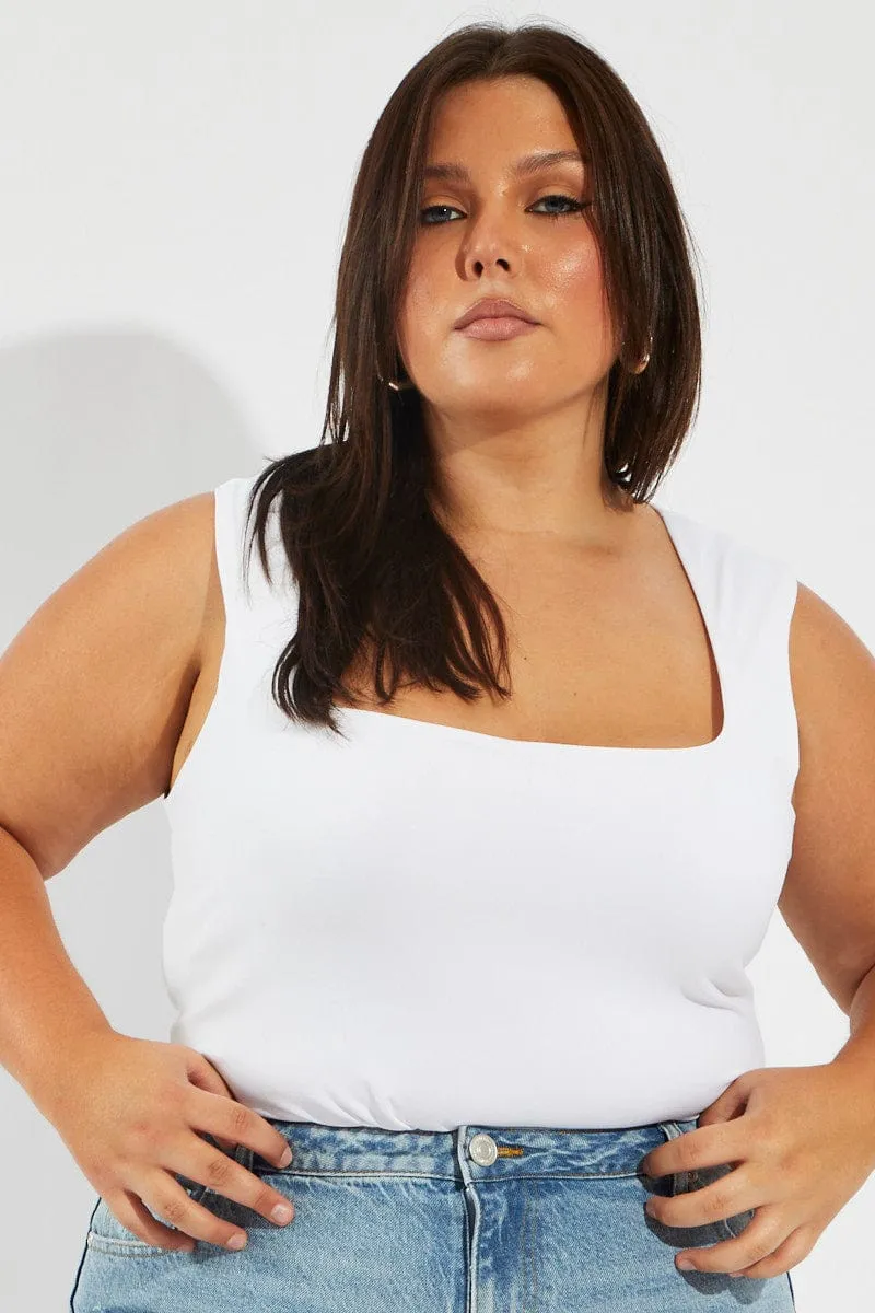 White Tank Top Scoop Neck Supersoft AntiPilling Hot Core