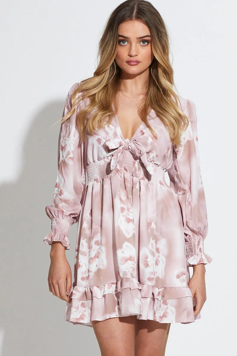 Print Mini Dress Long Sleeve Skin Tint Quick Glam
