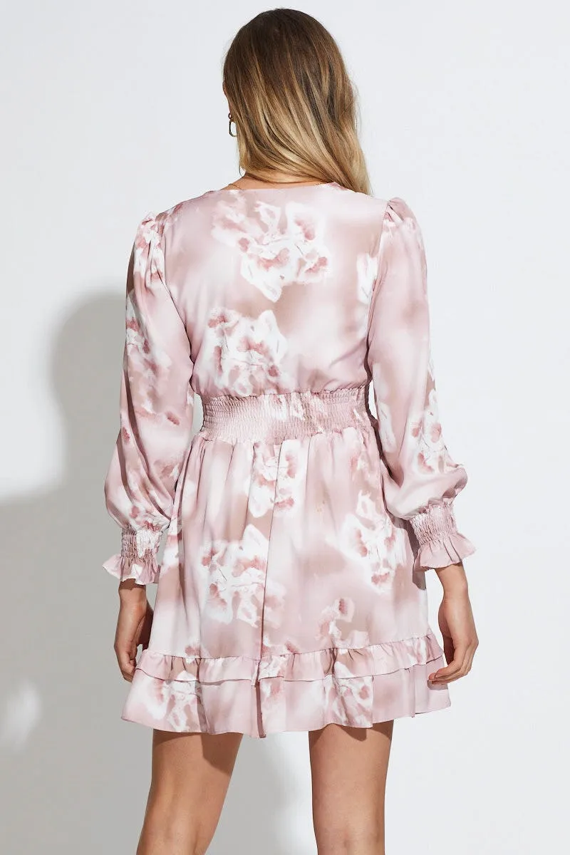 Print Mini Dress Long Sleeve Skin Glow