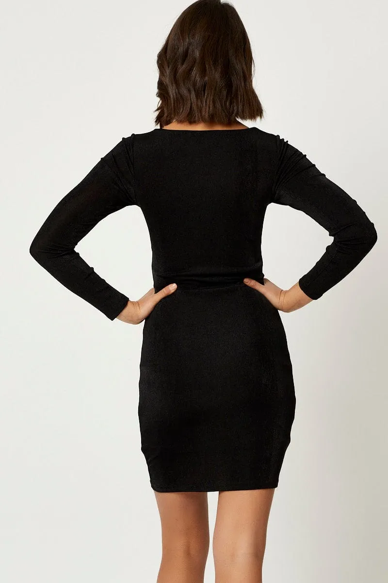 HighElasticity Black Slinky Jersey Twist Front Dress