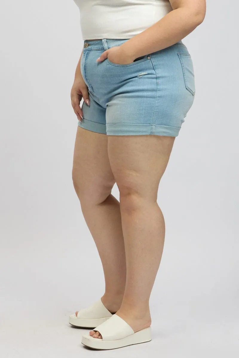 Denim Skinny Shorts High Rise Stretched Stretchable Fabric Trans Glow
