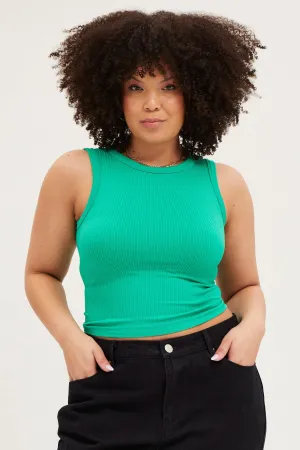 Smart Fit Green Tank Top Sleeveless Crew Neck Seamless