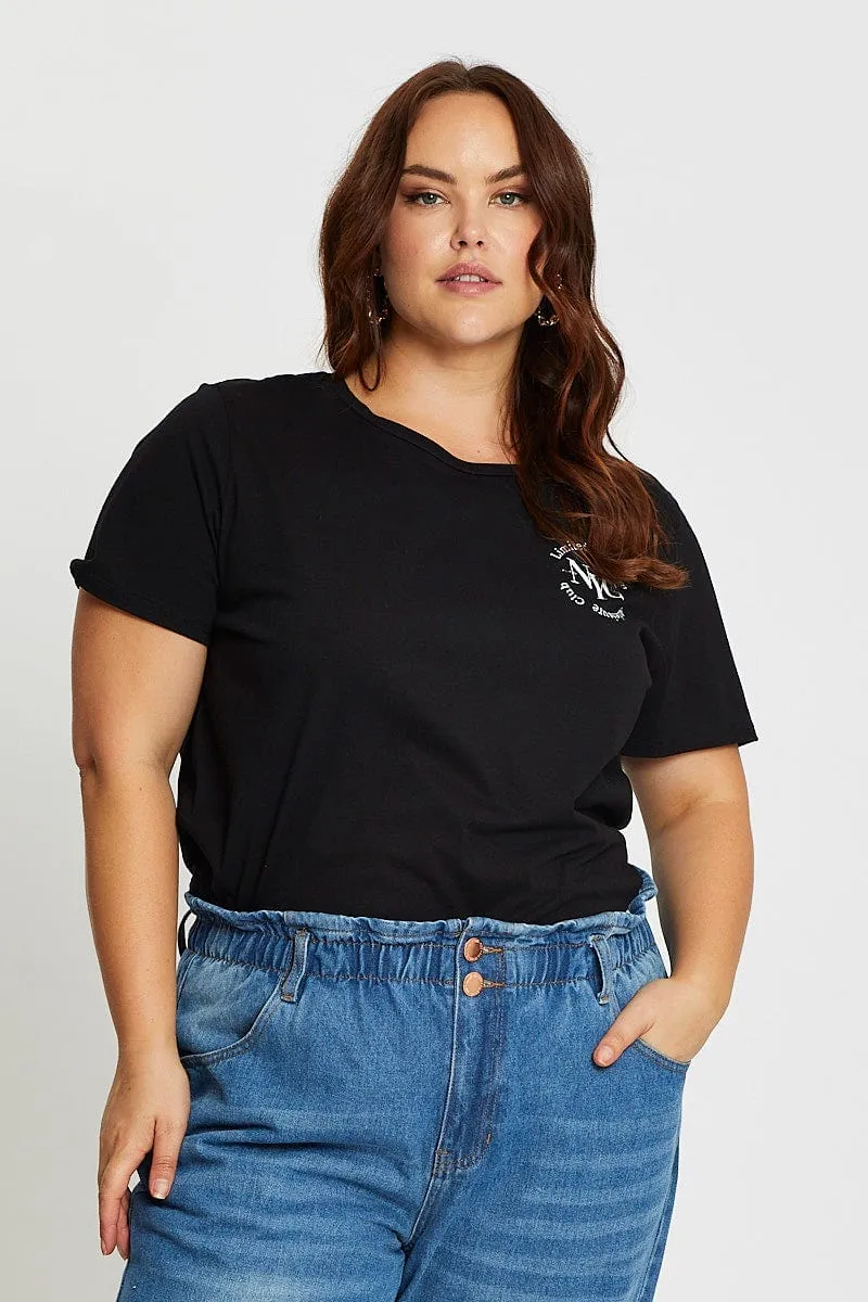 Black Short Sleeve Nyc Graphic Print T-shirt Soft And Comfortable