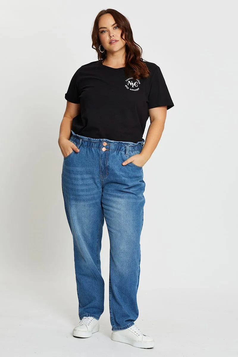 Black Short Sleeve Nyc Graphic Print T-shirt Feminine Appeal Trendy Style
