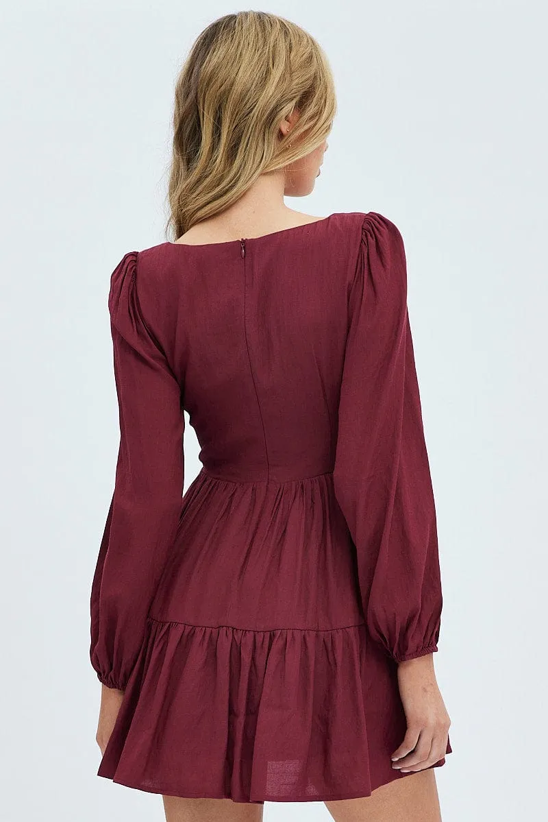 Self Love MultiPanelDesign Purple Fit And Flare Dress Long Sleeve Mini