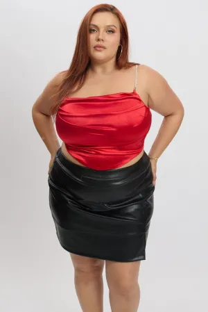 Red Satin Cami Top Cowl Neck Diamante Strap Fashion Forward EcoFriendlyMaterial