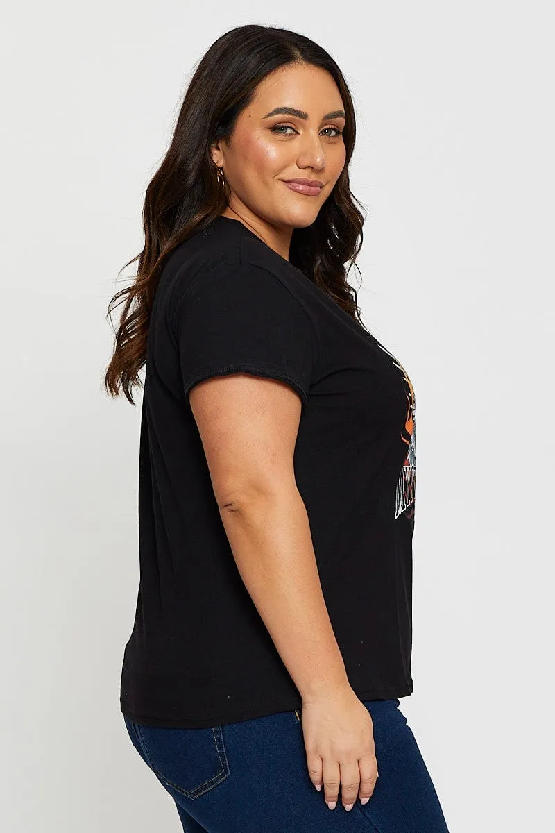 Bohemian Black Graphic T-shirt Mystic Hawk Short Sleeve Cotton