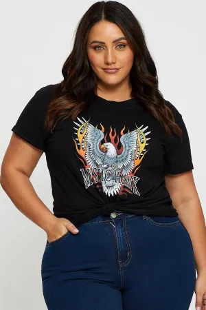 Black Graphic T-shirt Mystic Hawk Short Sleeve Cotton Relaxed Comfort Wear Odor Control Finish
