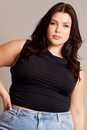 Airflow Mesh Panels Fashion Layers Black Tank Top Cowl Neck