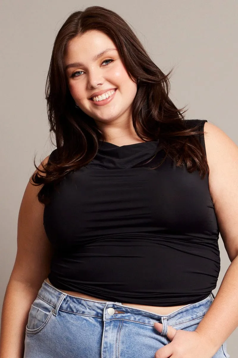 Jewel tone Chic Wear Black Tank Top Cowl Neck