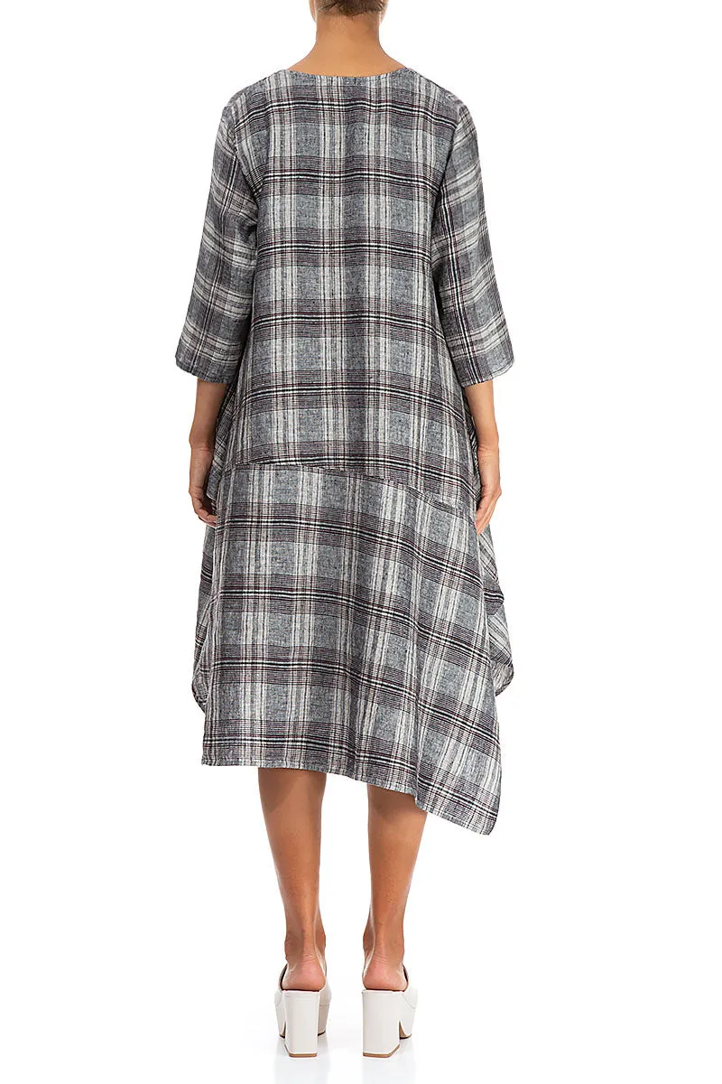 Asymmetric Checkered Pure Linen Tunic Soft Socks