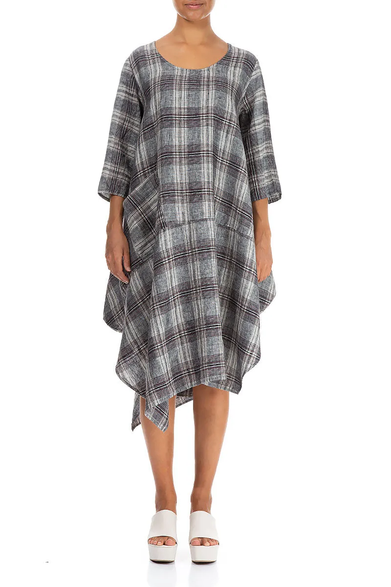 Asymmetric Checkered Pure Linen Tunic All-Season Wear