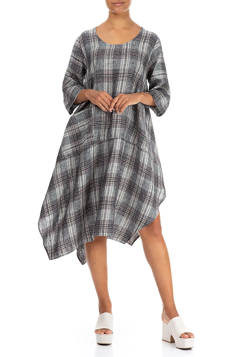 Asymmetric Checkered Pure Linen Tunic DoubleLayerReinforcement