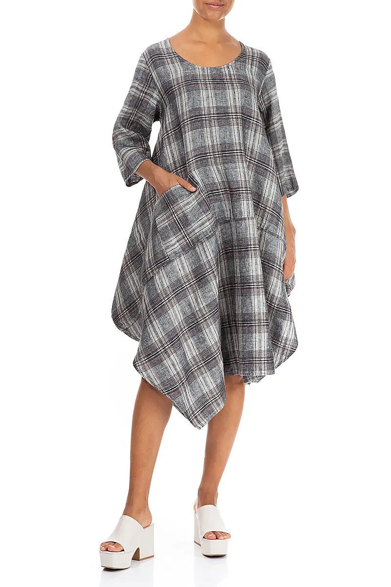 Asymmetric Checkered Pure Linen Tunic Wind Glow Run Ready