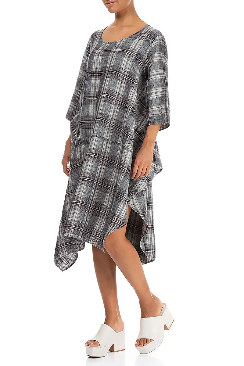 SeamFreeEngineering Simple Layering Asymmetric Checkered Pure Linen Tunic