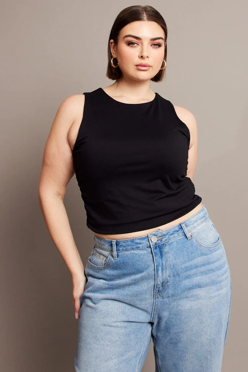 Black Tank Top Crew Neck Supersoft british retro Comfort Look