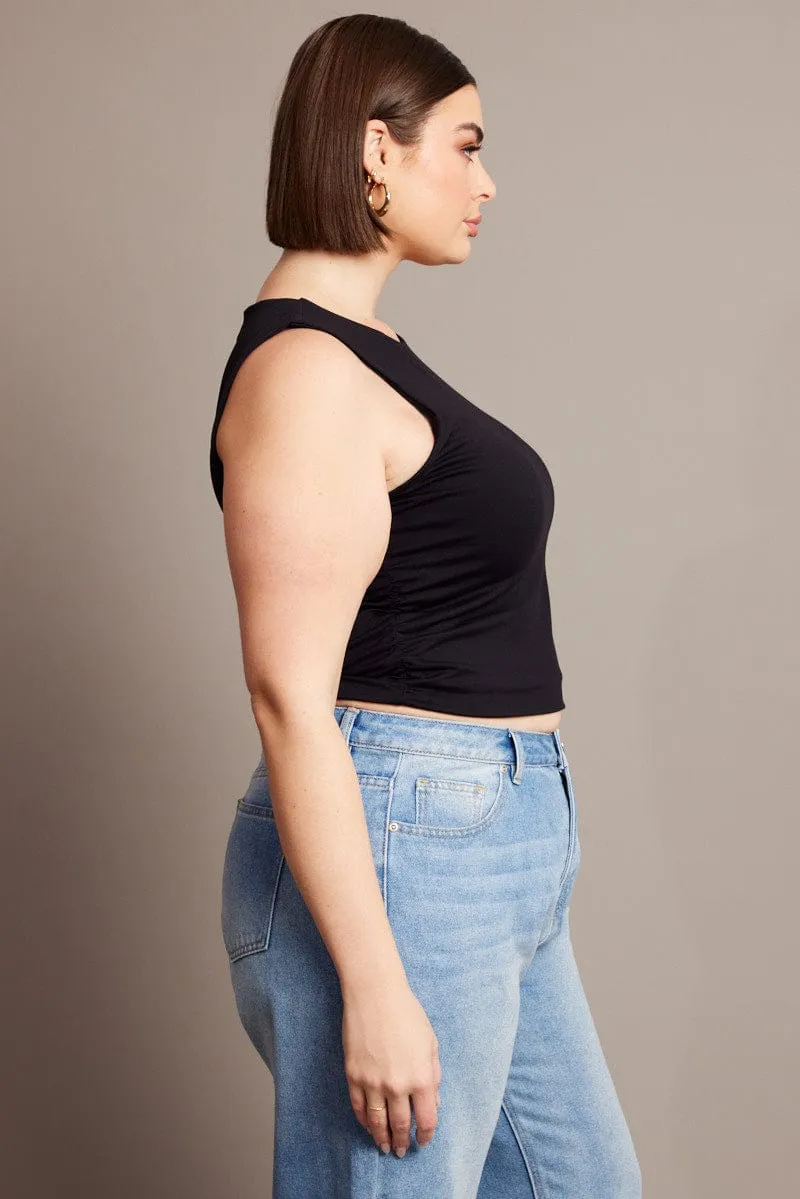 Black Tank Top Crew Neck Supersoft Active Wear Rich Tone