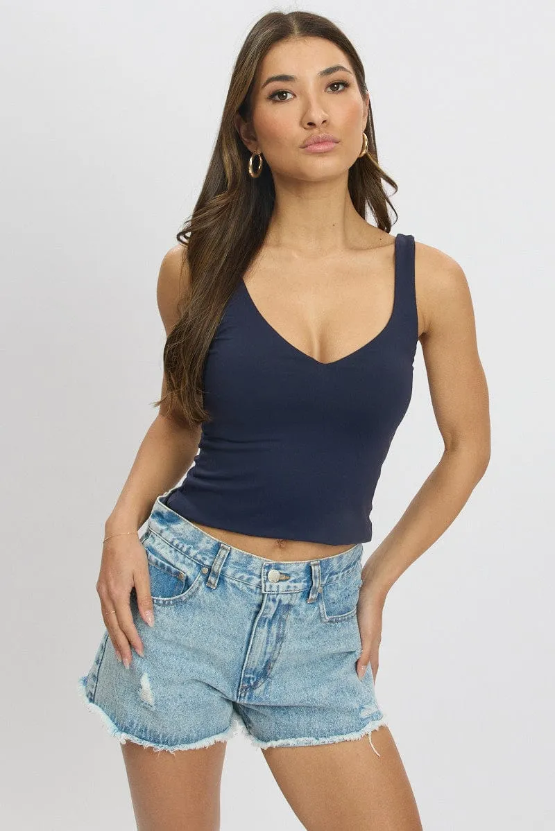 Blue Tank Top V Neck Supersoft Daily Wear