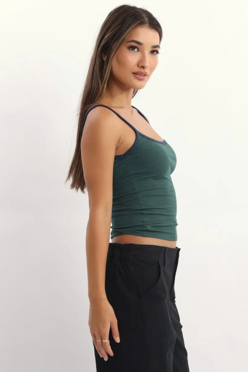 Free Shape Outdoor Footwear Green Tank Top Sleeveless Rib