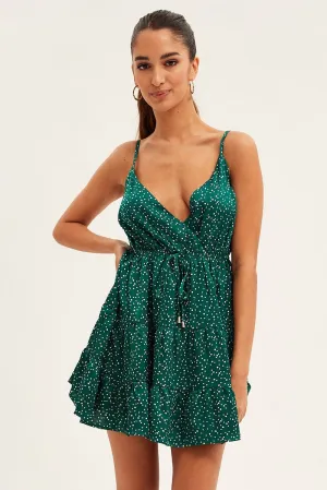 FlexibleElasticity Business Attire Polka Dot Skater Dress Sleeveless Mini Satin