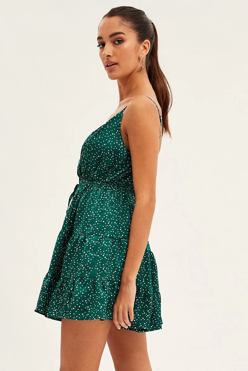 DoubleLayerReinforcement Polka Dot Skater Dress Sleeveless Mini Satin