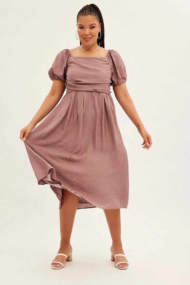 Perfect outdoor event dress Lake Park Pink Midi Dress Puff Sleeve Square Neck Lined Textured