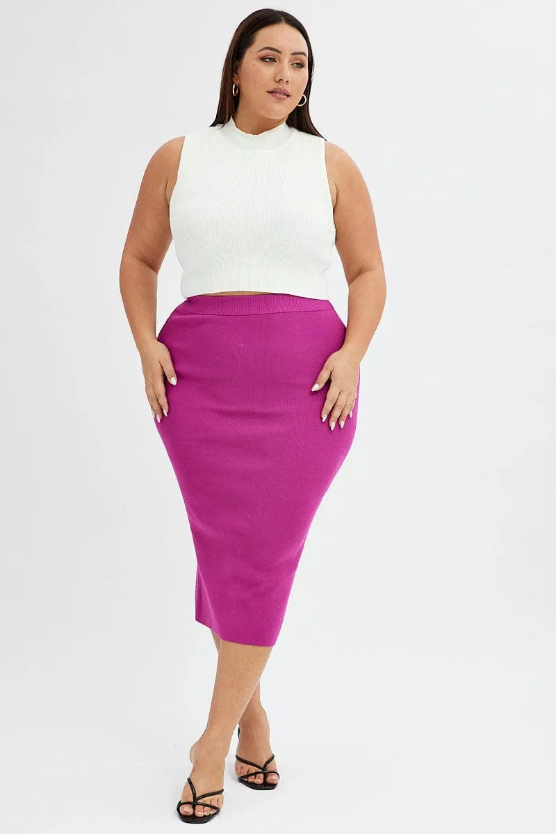 Art Gallery Visit Pink Midi Skirt Rib Knit