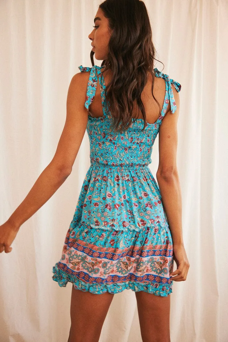 Summer Fashion Playful fabric mini dress Print Boho Print Mini Dress Sleeveless Fit & Flare