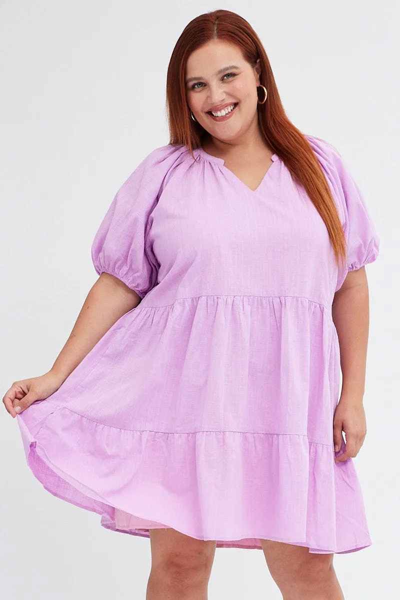 Casual Fashion Look Purple Mini Dress Easy Shirt Collar Half Sleeve