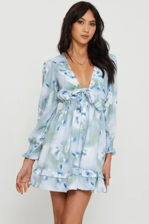 Street Spice Light Rush Abstract Print Mini Dress Long Sleeve