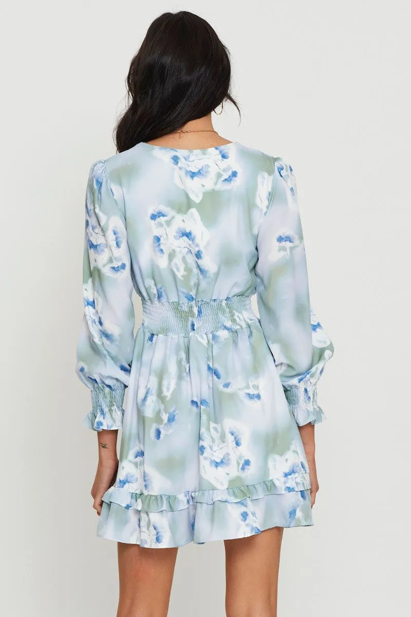 Abstract Print Mini Dress Long Sleeve Fashion Essential