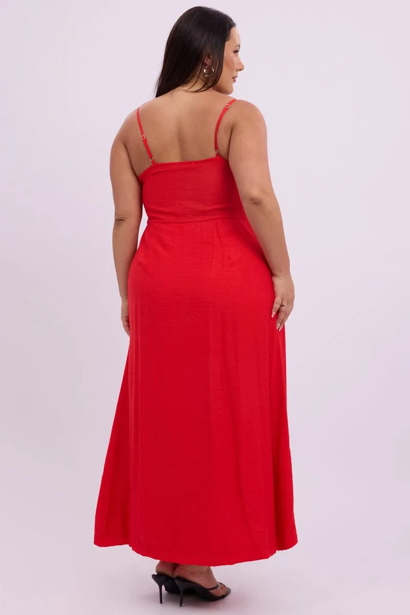 Sleek Fashion Red Midi Dress Sleeveless Wrap Front