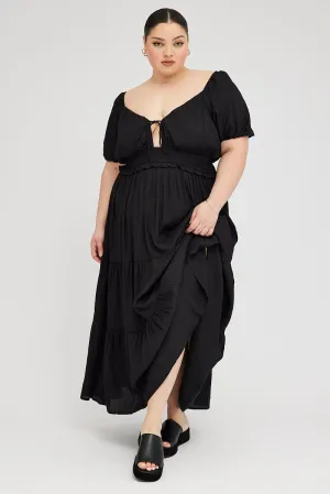 Copper Glow Easy Fashion Black Midi Dress Short Sleeve Tiered Cut Out