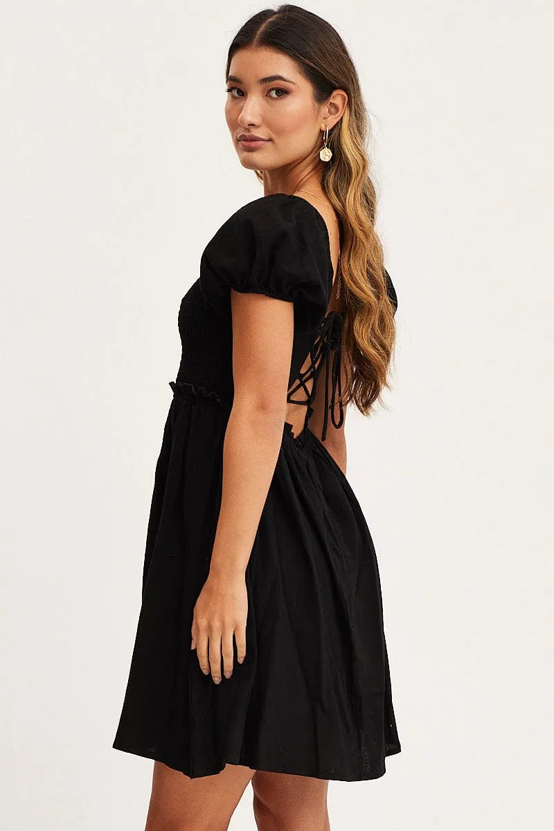 Weighted Hem Technology Star Heat Black Mini Dress Short Sleeve Square Neck